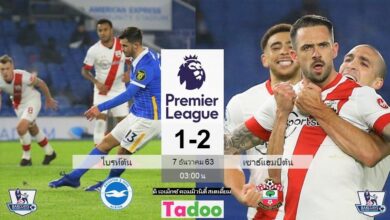 ผลบอลเมื่อคืน ไบรท์ตัน 1-2 เซาธ์แฮมป์ตัน (คลิปไฮไลท์บอล)