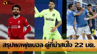 สรุปผลบอล คู่ที่น่าสนใจ ทุกสนาม 22 มค. 64