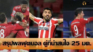 สรุปผลบอล คู่ที่น่าสนใจ ทุกสนาม 25 มค. 64