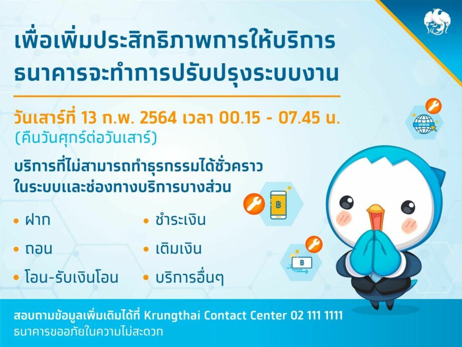 วันปิดปรับปรุงระบบ กรุงไทย