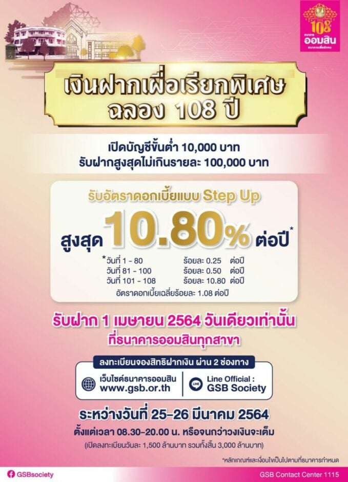 เงินฝากเผื่อเรียกพิเศษฉลอง 108 ปี