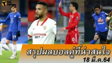สรุปผลบอล คู่ที่น่าสนใจ ทุกสนาม 18 มีค.64