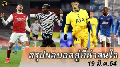สรุปผลบอล คู่ที่น่าสนใจ ทุกสนาม 19 มีค. 64
