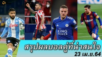 สรุปผลบอล คู่ที่น่าสนใจ ทุกสนาม 23 เมย.64