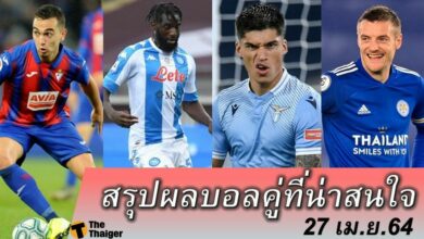 สรุปผลบอล คู่ที่น่าสนใจ ทุกสนาม 27 เมย.64