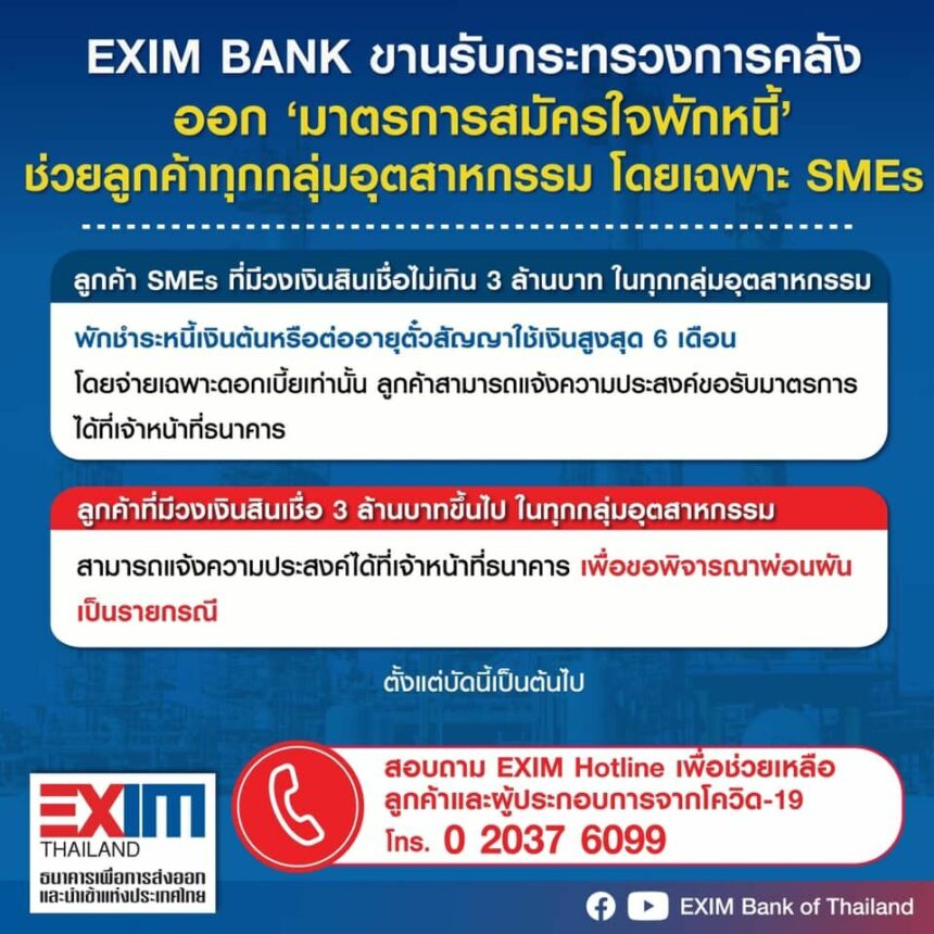 EXIM Bank มาตรการสมัครใจพักหนี้