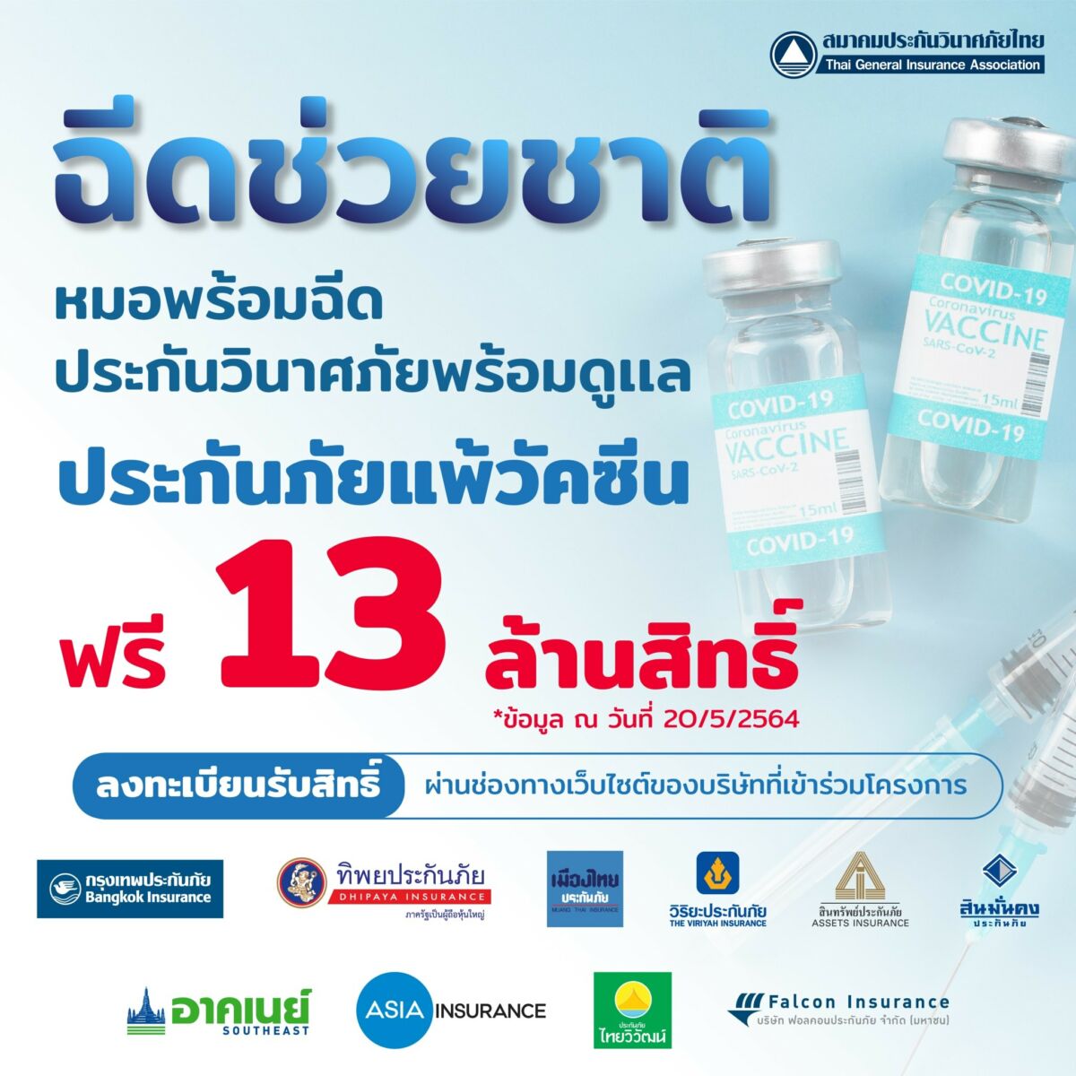 ลงทะเบียน แจกประกันแพ้วัคซีนโควิดฟรี