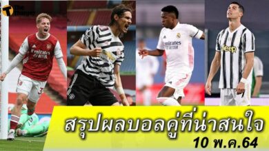 สรุปผลบอล คู่ที่น่าสนใจ ทุกสนาม 10 พค.64