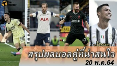 สรุปผลบอล คู่ที่น่าสนใจ ทุกสนาม 20 พค.64