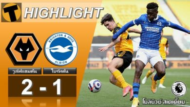 ผลบอลเมื่อคืน วูล์ฟแฮมป์ตัน 2-1 ไบรท์ตัน (คลิป)