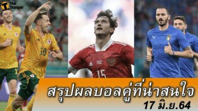 สรุปผลบอล คู่ที่น่าสนใจ ทุกสนาม 17 มิย.64
