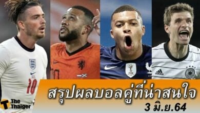 สรุปผลบอล คู่ที่น่าสนใจ ทุกสนาม 3 มิย.64