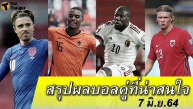สรุปผลบอล คู่ที่น่าสนใจ ทุกสนาม 7 มิย.64