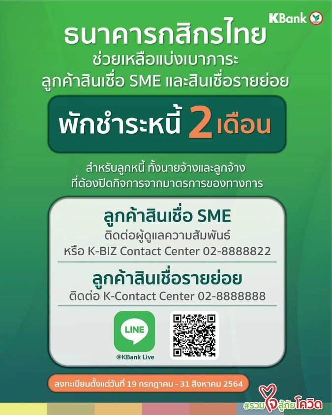 พักชำระหนี้ 2 เดือน SME กสิกรไทย