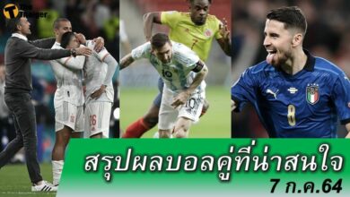 สรุปผลบอล คู่ที่น่าสนใจ ทุกสนาม 7 กค.64