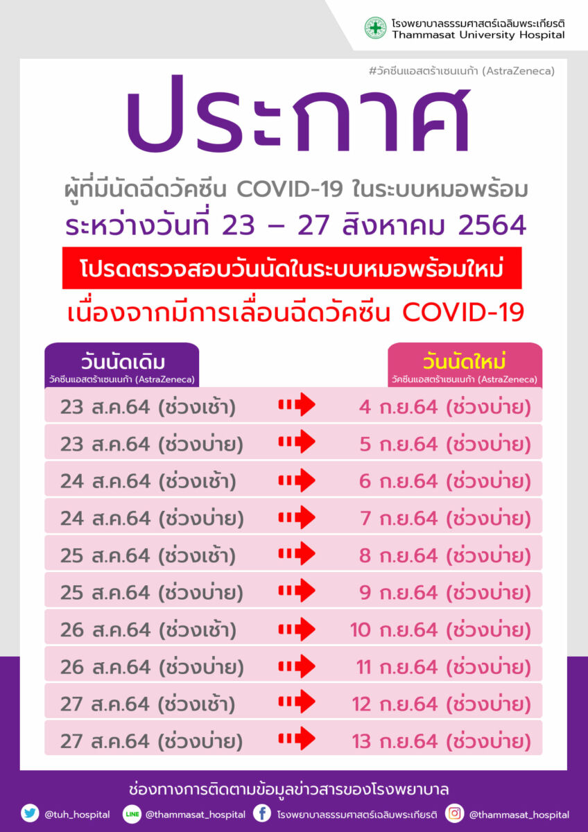 รพ.ธรรมศาสตร์ วัคซีนโควิด-19
