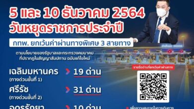 ค่าทางด่วนฟรี 10 ธันวา