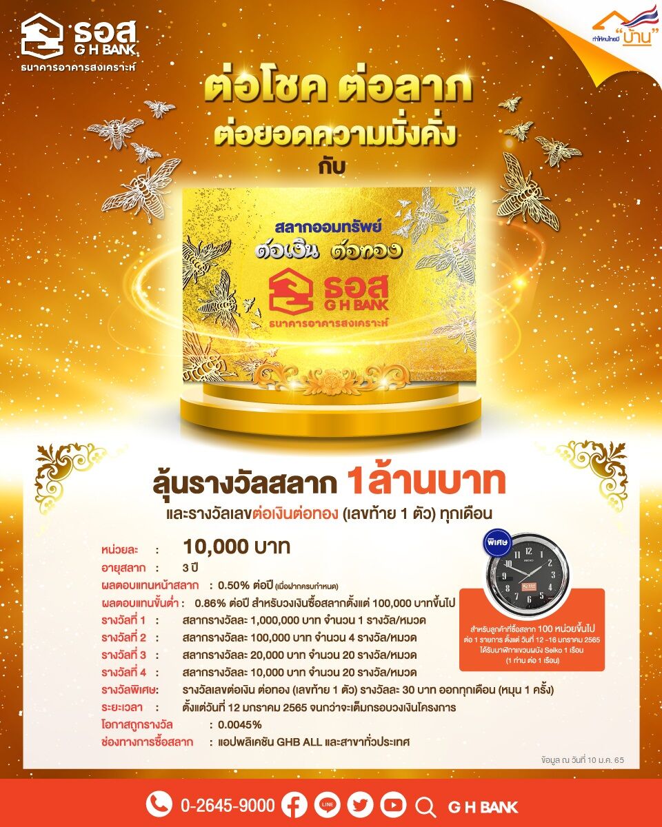 ธอส สลากออมทรัพย์ ต่อเงินต่อทอง