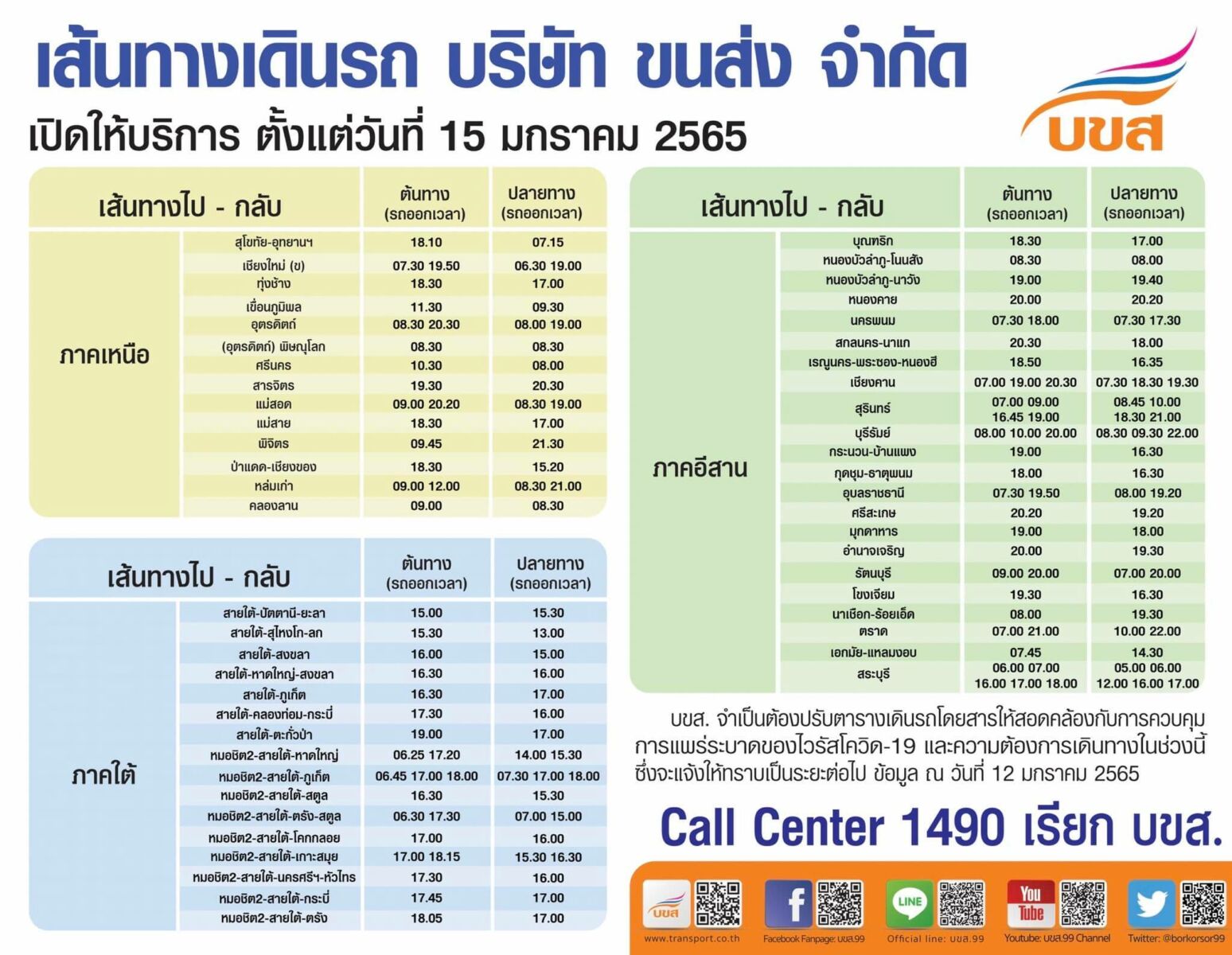 บขส. เส้นทางเดินรถใหม่