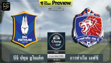 ดูบอลสด ช้าง เอฟเอ คัพ บีจี ปทุม ยูไนเต็ด พบ การท่าเรือ เอฟซี (ลิงก์ดูบอล)