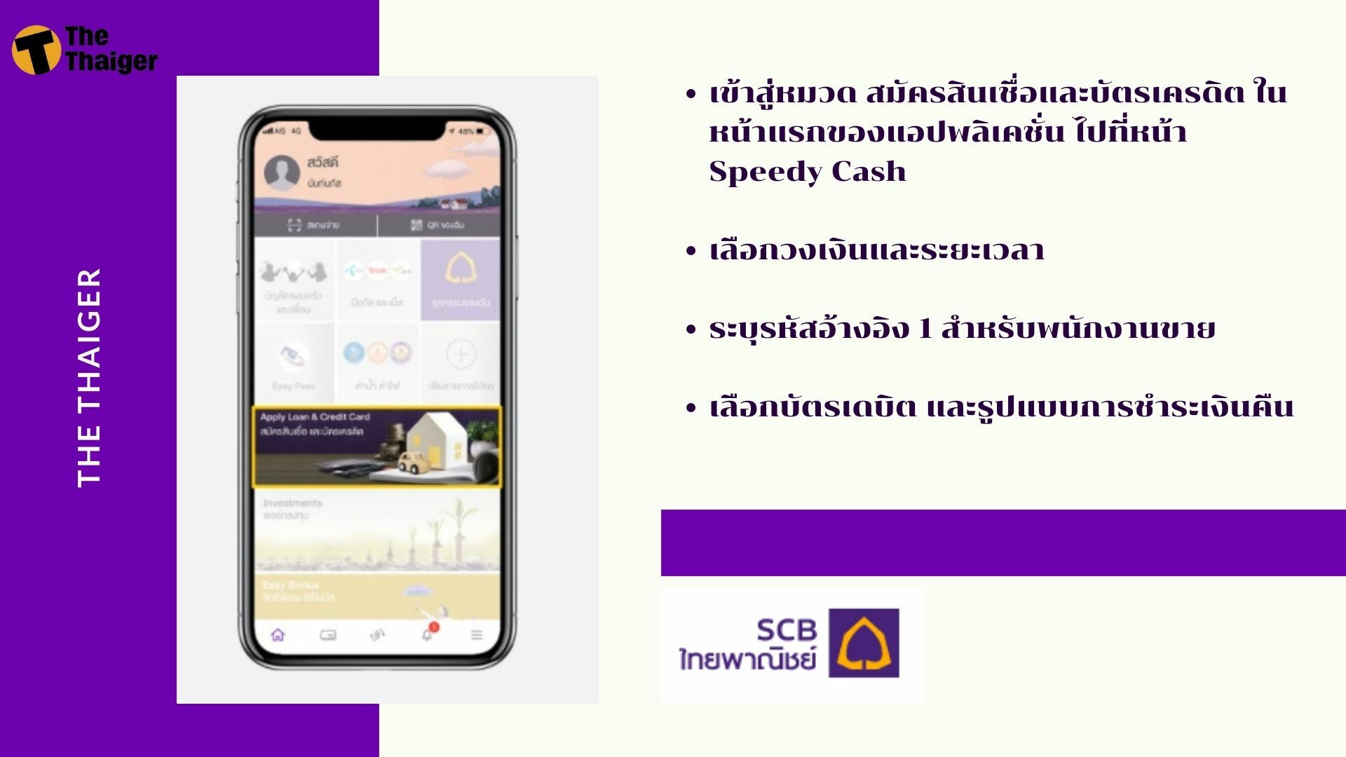 ขั้นตอน การสมัคร SCB Speedy Cash 