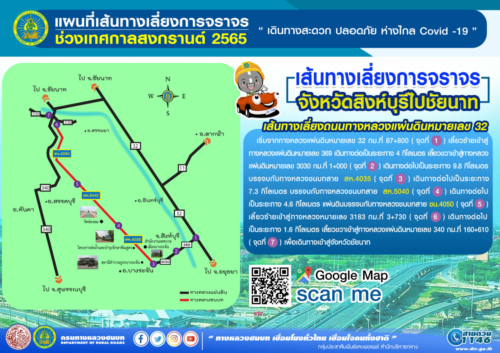 แนะนำ เส้นทางเลี่ยงรถติด วันหยุดสงกรานต์ 2565 สิงห์บุรี ชัยนาท