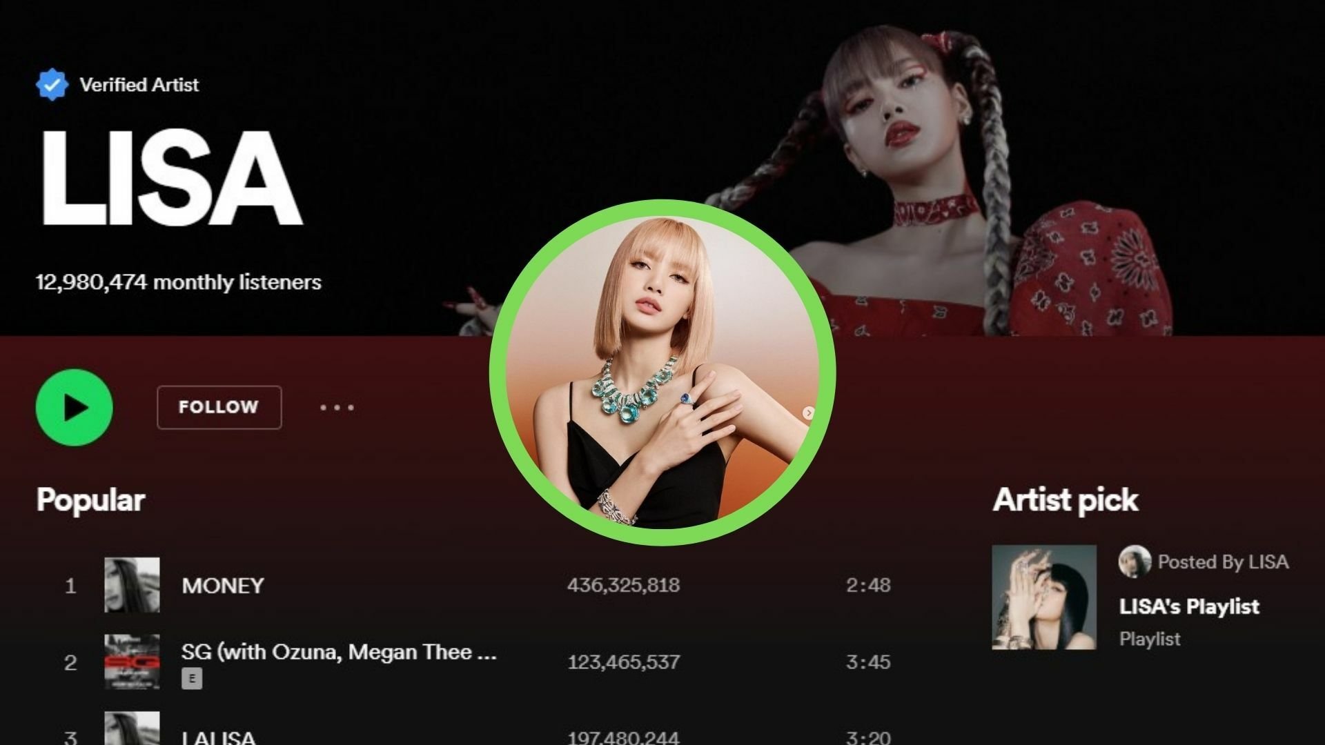 ลิซ่า BLACKPINK คว้าอันดับ 2 ผู้ติดตามสูงสุดใน Spotify หมวดศิลปินหญิงเดี่ยวของ K-pop