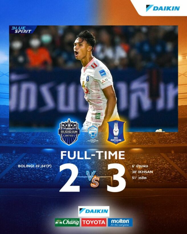 ผลบอลล่าสุด ไทยแลนด์ แชมเปี้ยนส์ คัพ บุรีรัมย์ บีจี ปทุม