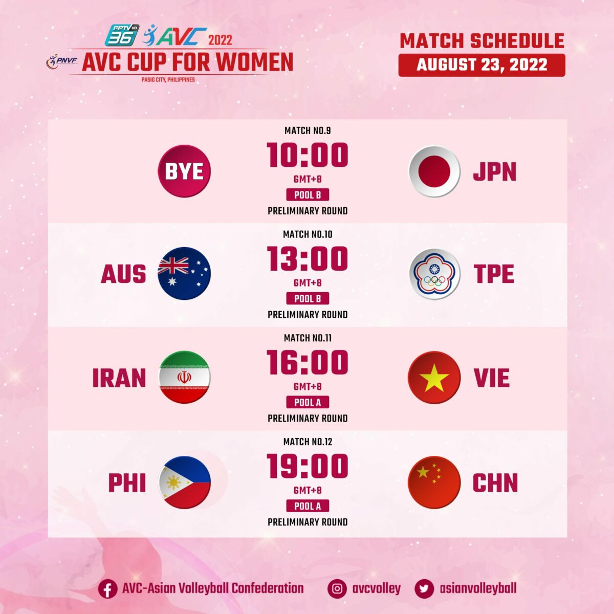 ตารางแข่งขันวอลเลย์บอลหญิง AVC 2022 วันที่ 23