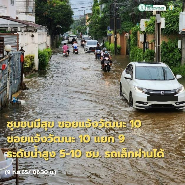 พื้นที่น้ำทวม กทม. วันนี้ 9 กันยายน