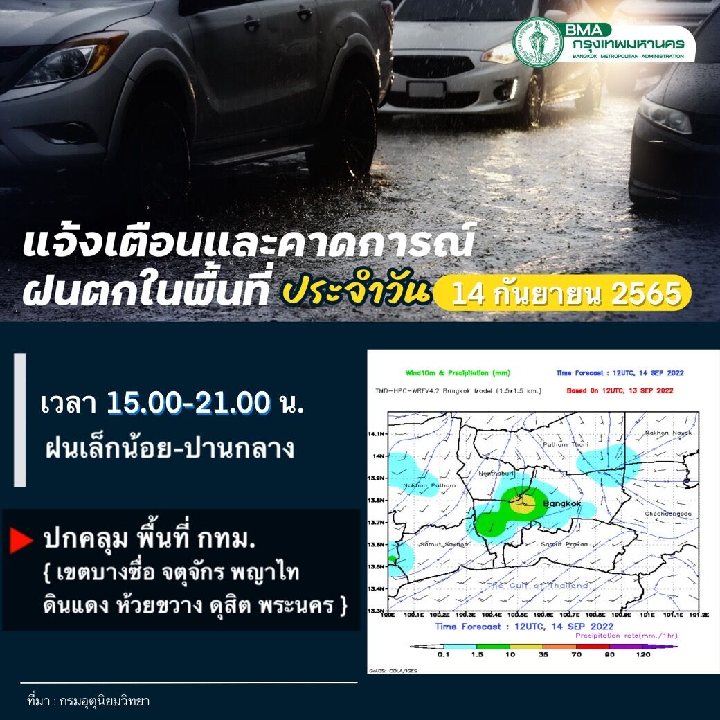 พื้นที่ฝนตก กทม. 14 กันยายน 2565 เมฆ