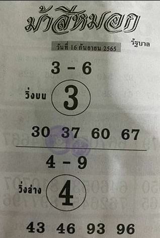 เลขเด็ดงวดนี้ ม้าสีหมอก 16 9 65