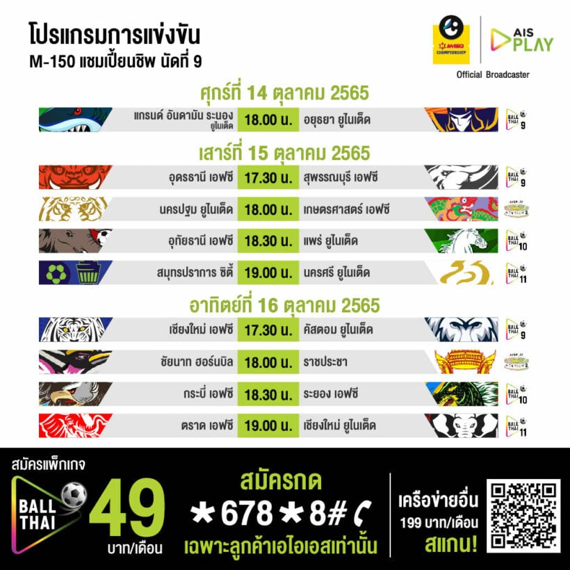 ตารางแข่งขัน ไทยลีก2 M-150 แชมเปี้ยนชิพ