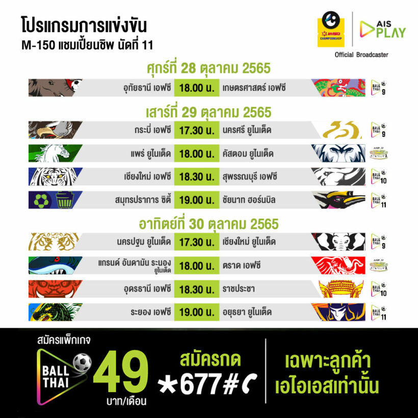 ตารางแข่งขัน ไทยลีก2 M-150 แชมเปี้ยนชิพ
