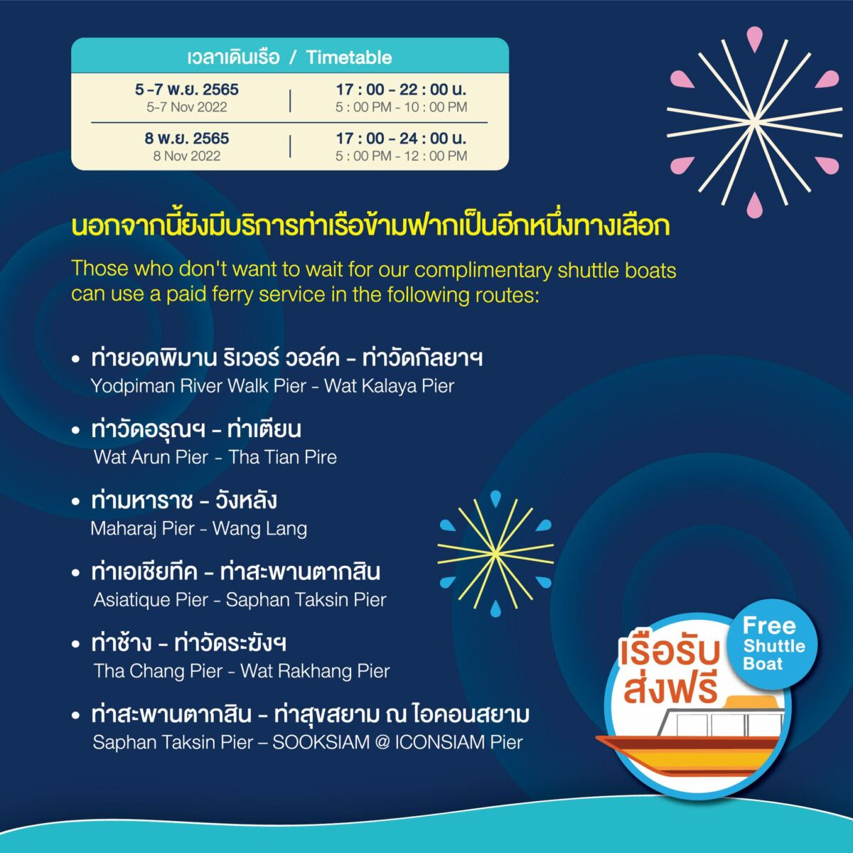 ล่องเรือฟรีลอยกระทง 2565 ท่ามหาราช