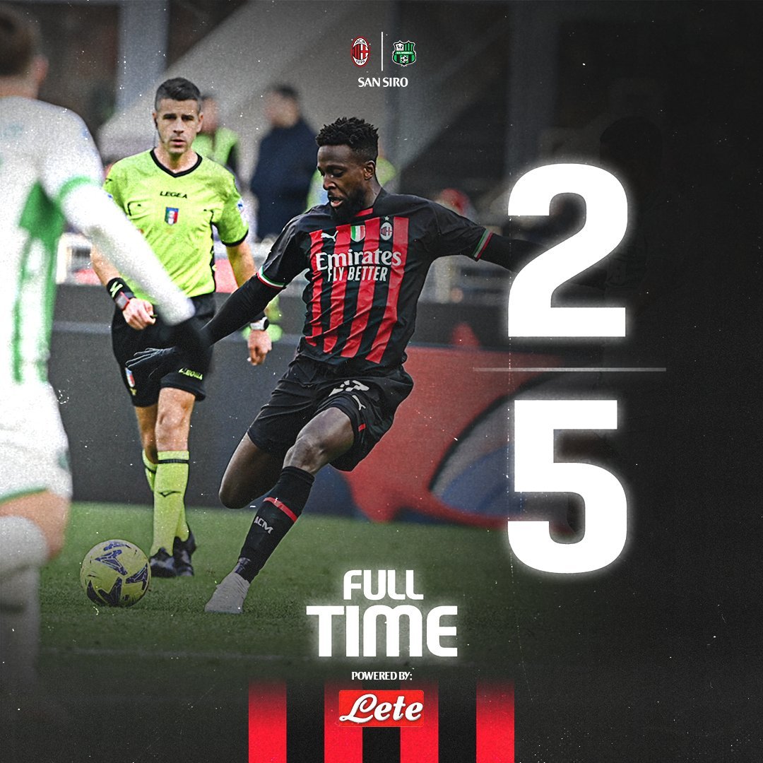 ผลบอลเมื่อคืนนี้ มิลาน ซาสซูโอโล่