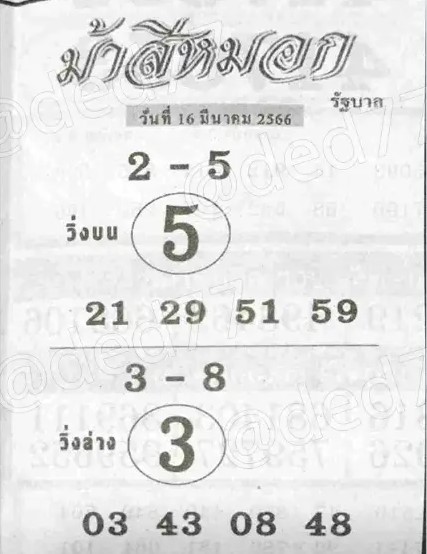 เลขเด็ด ม้าสีหมอก 16 มี.ค. 66
