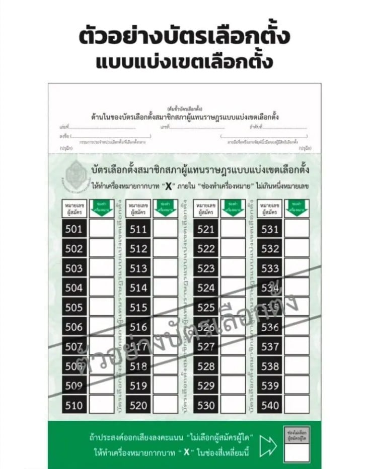ตัวอย่างบัตรเลือกตั้ง 2566 สส แบบแบ่งเขต