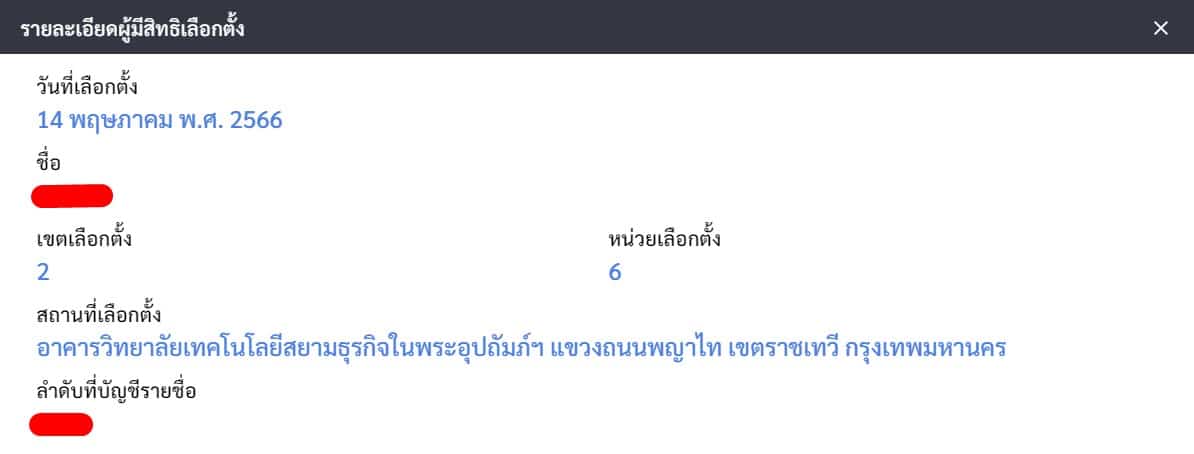 เช็คสิทธิเลือกตั้งล่วงหน้า 2566 หน่วยเลือกตั้ง
