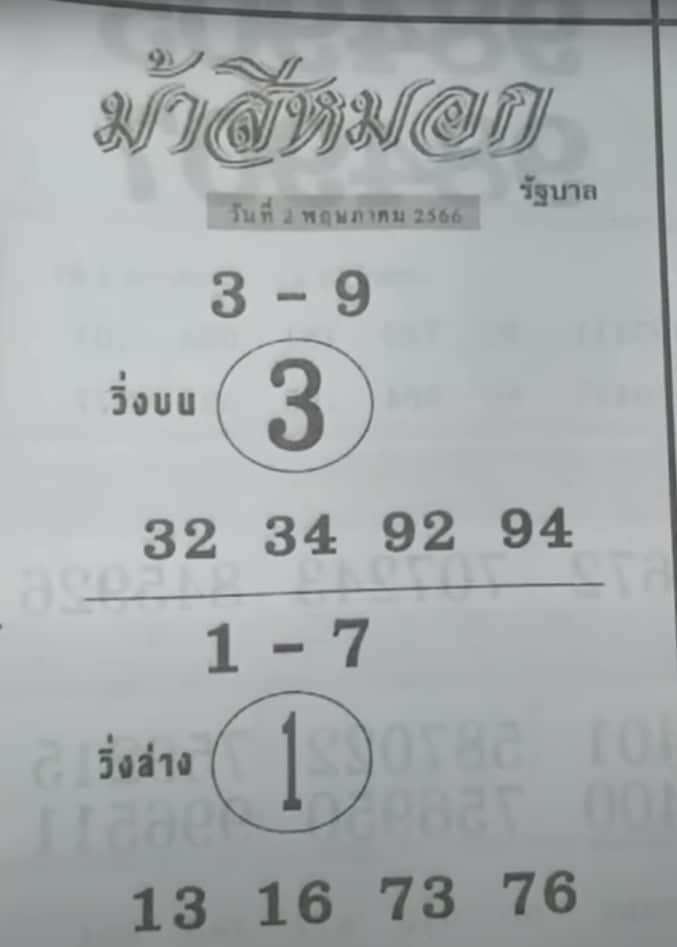 เลขเด็ดม้าสีหมอก งวด 2 5 66