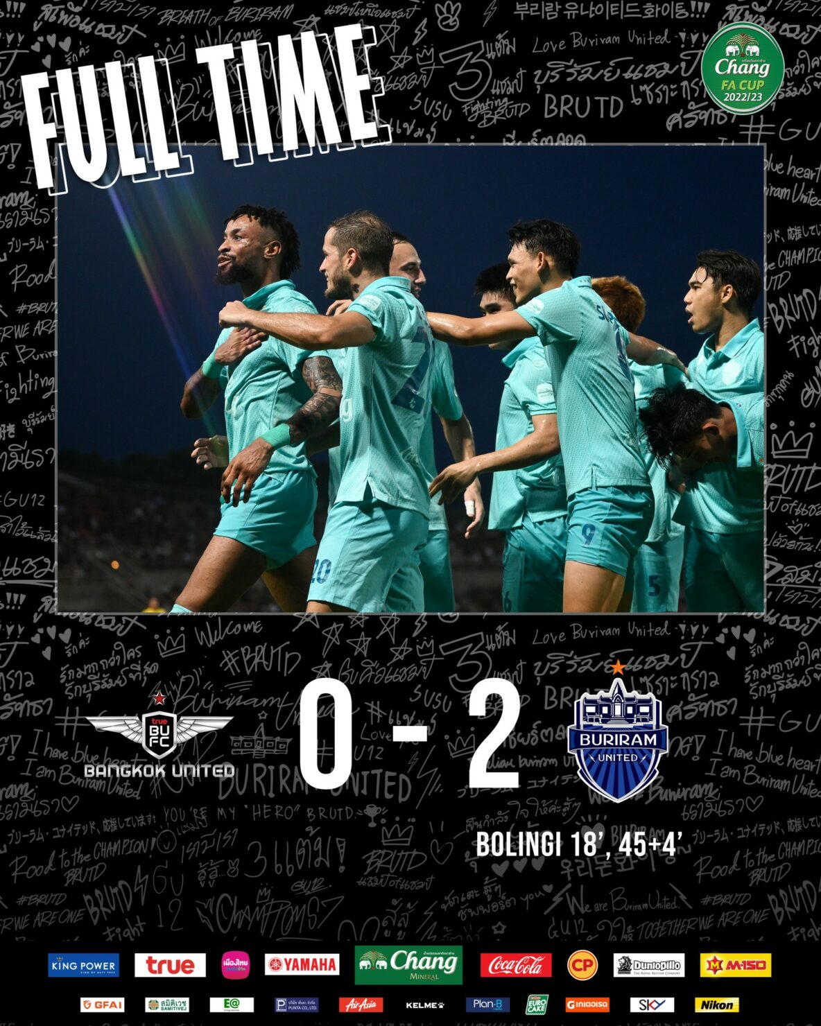 ผลบอลล่าสุด ช้าง เอฟเอ คัพ ทรู แบงค็อก บุรีรัมย์