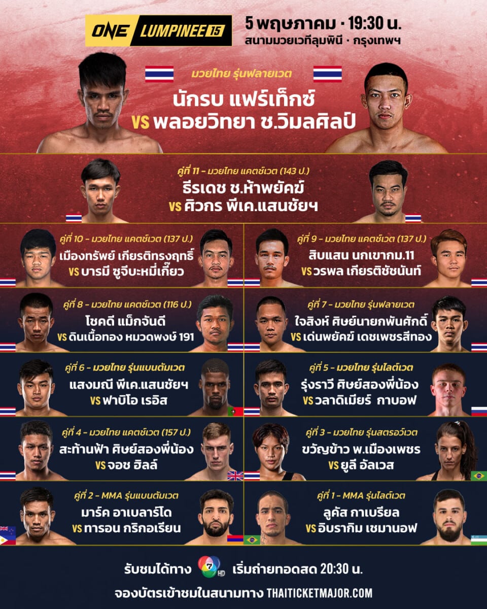 โปรแกรมมวย ONE ลุมพินี 15
