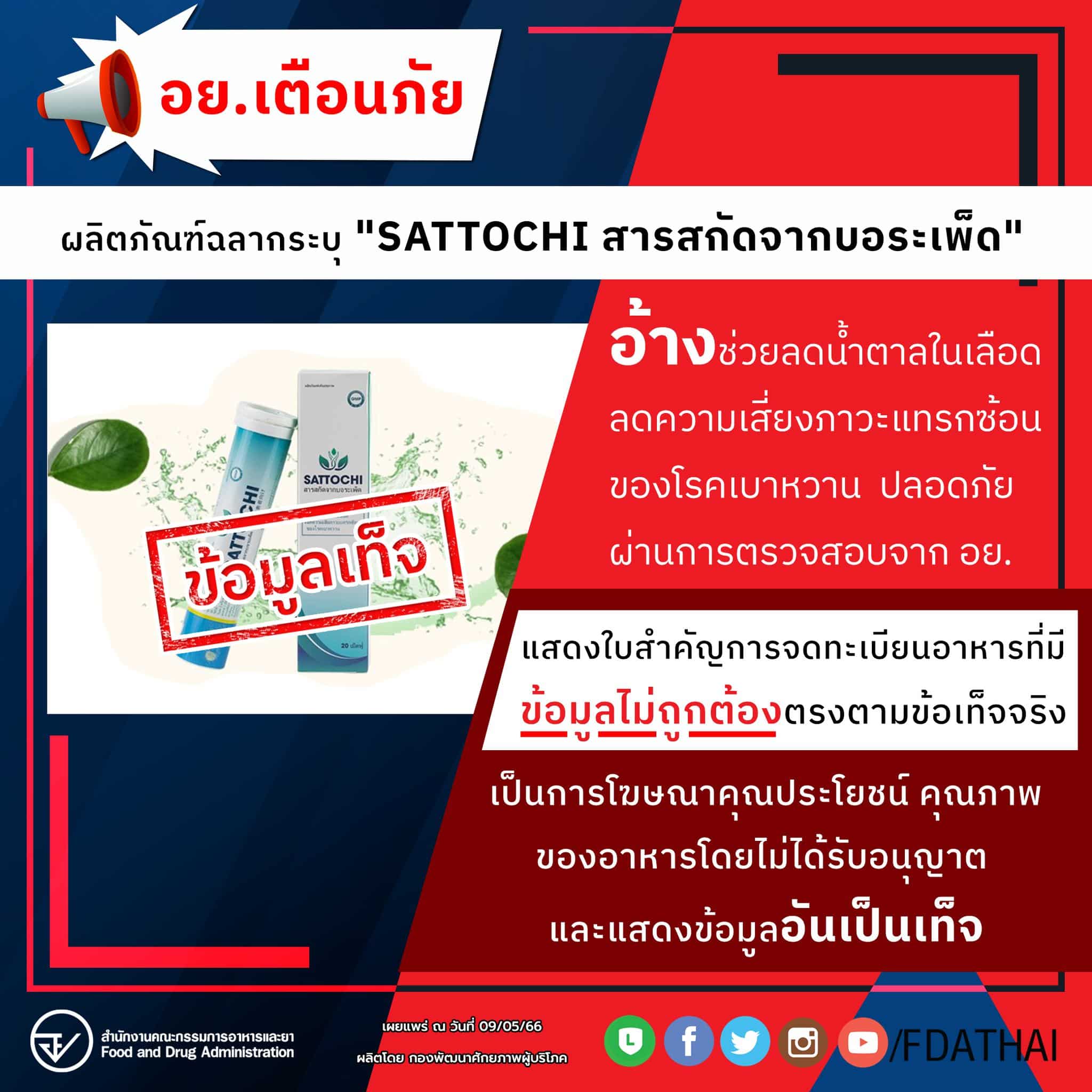 SATTOCHI สารสกัดจากบอระเพ็ด ข้อมูลเท็จ