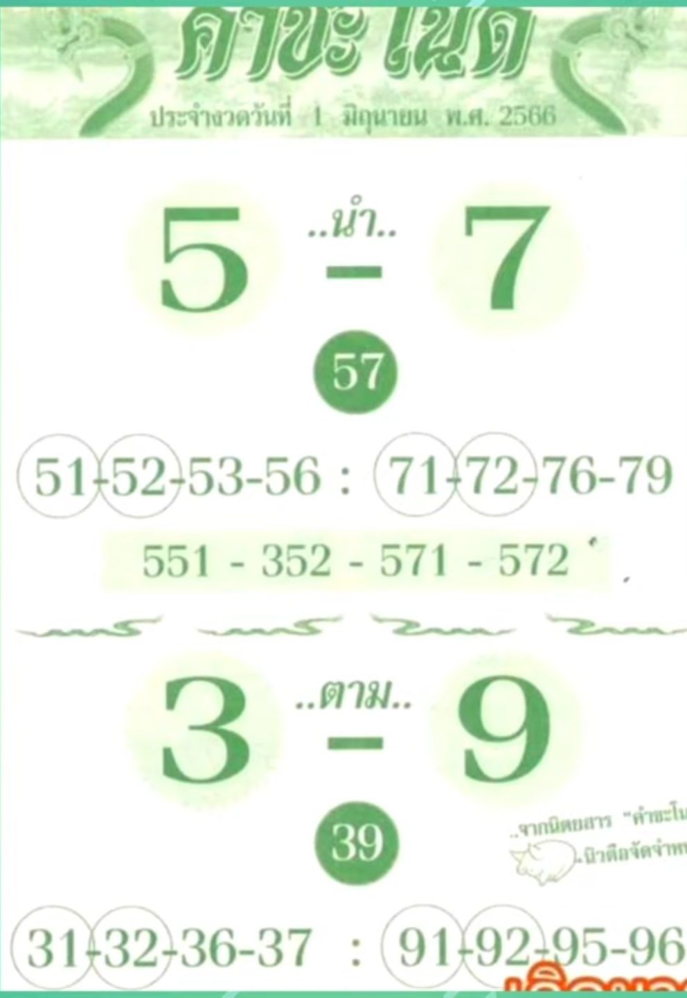 เลขเด็ด ปฏิทินคำชะโนด 1 มิถุนายน 2566