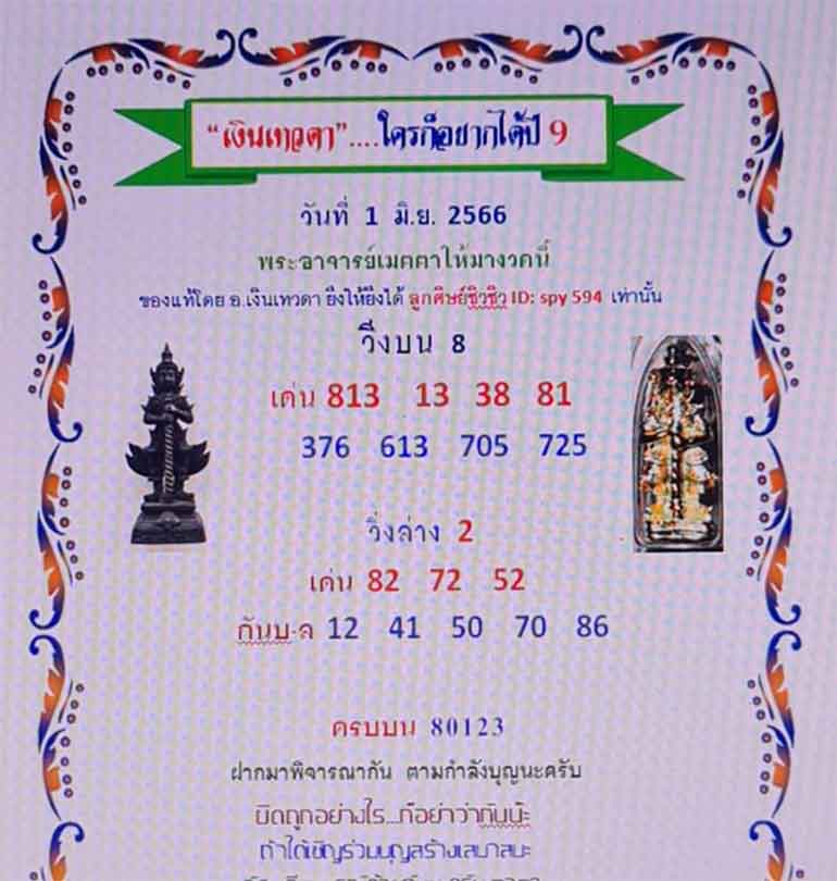 หวยเงินเทวดา 1 6 66 เลขเด็ด