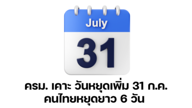 มติครม ประกาศวันหยุดเพิ่ม 31 กรกฎาคม หยุดยาว 6 วัน