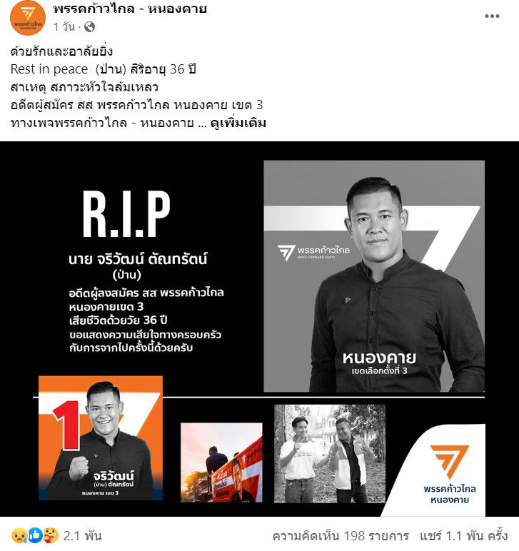 จริวัฒน์ ส.ส. หนองคาย พรรคก้าวไกล จากไปอย่างกระทันหัน