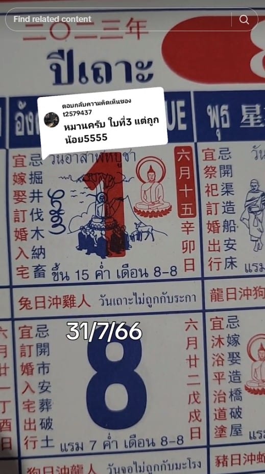 เลขเด็ด ปฏิทินจีน งวดวันที่ 31 ก.ค.66