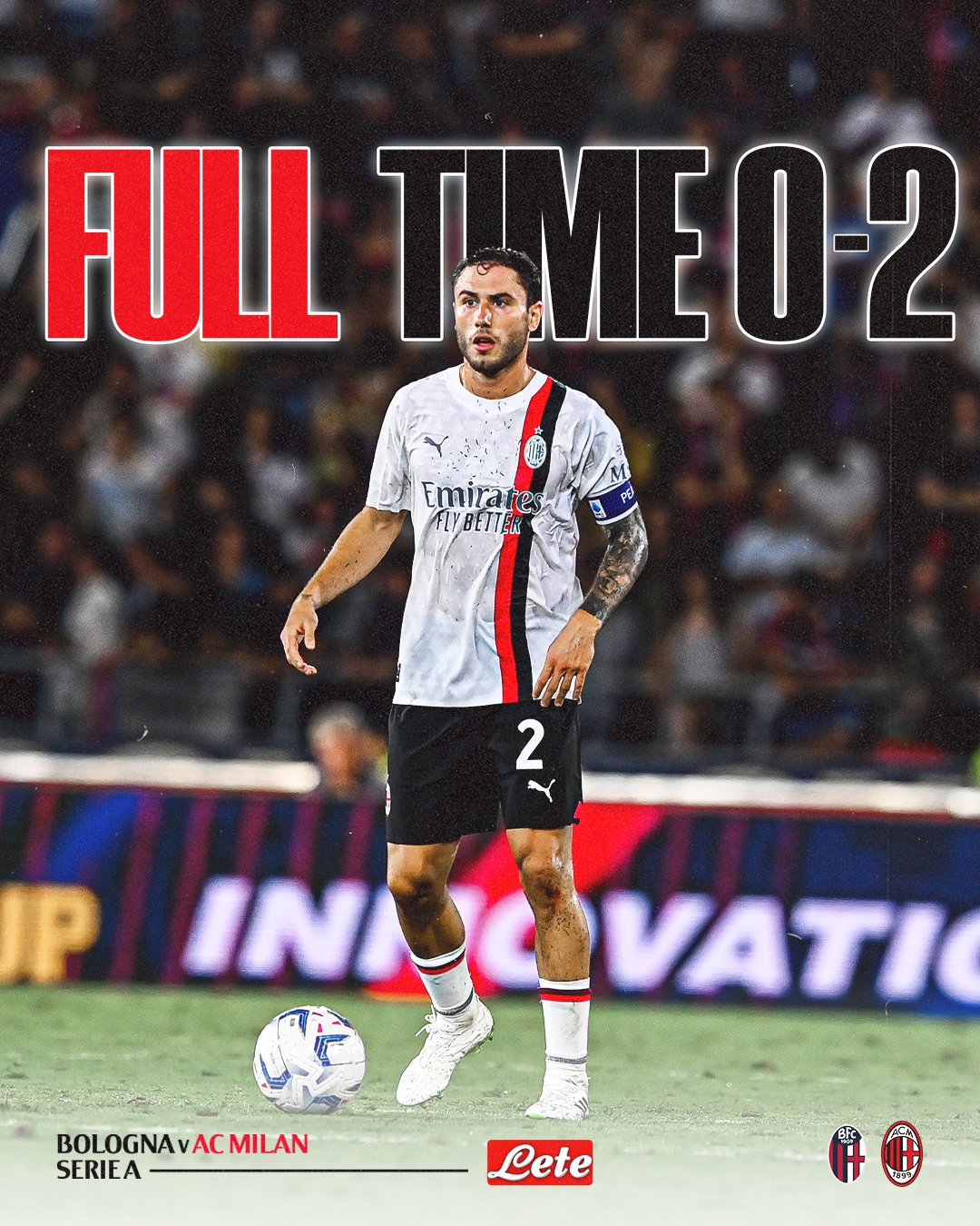 ผลบอลเมื่อคืนนี้ กัลโช่ เซเรียอา โบโลญญ่า มิลาน