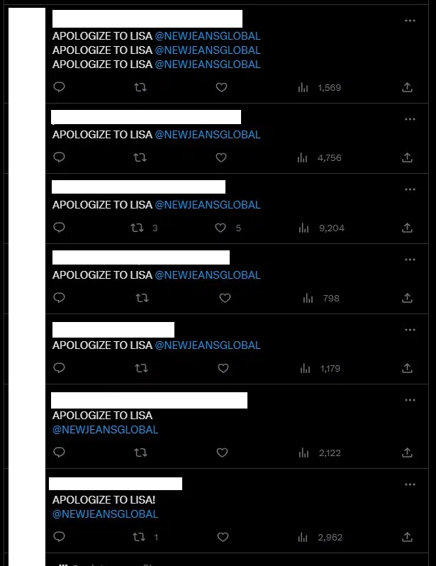 ดราม่า ลิซ่า ทวิตเตอร์ APOLOGIZE TO LISA @NEWJEANSGLOBAL